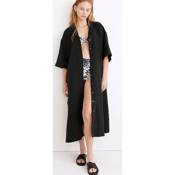 Madewell Lightestspun Cover-Up Maxi Shirtdress Relaxed Fit True Black NWT M - Picture 4 of 11